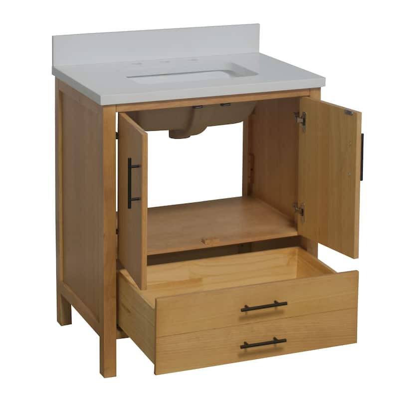 KitchenBathCollection California 30" Bathroom Vanity with Matte White Top