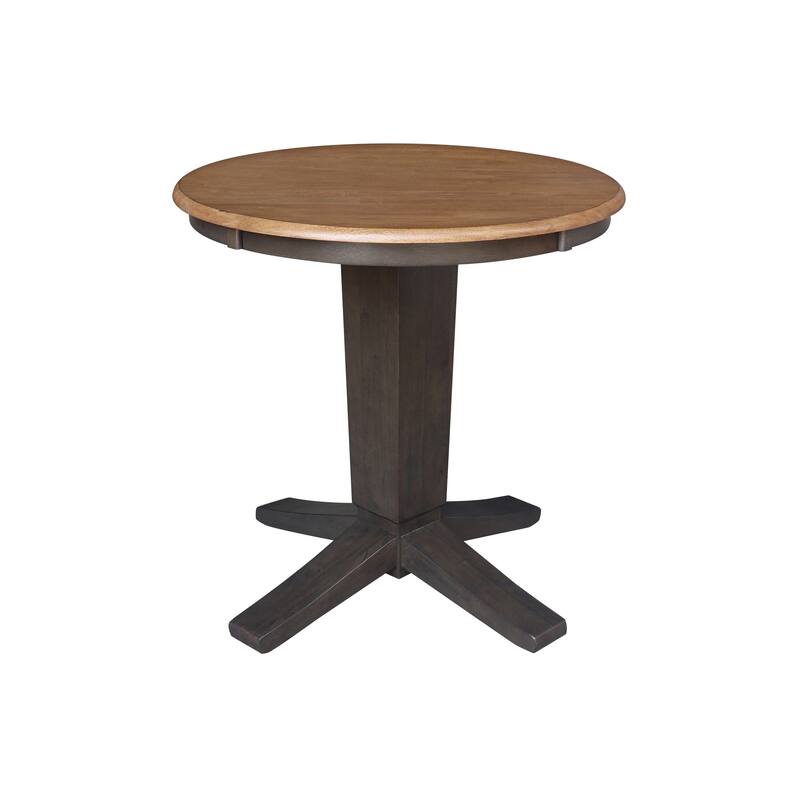 30 in Solid Wood Round Top Pedestal Dining Table with 2 Dining Chairs in Hickory/Washed Coal