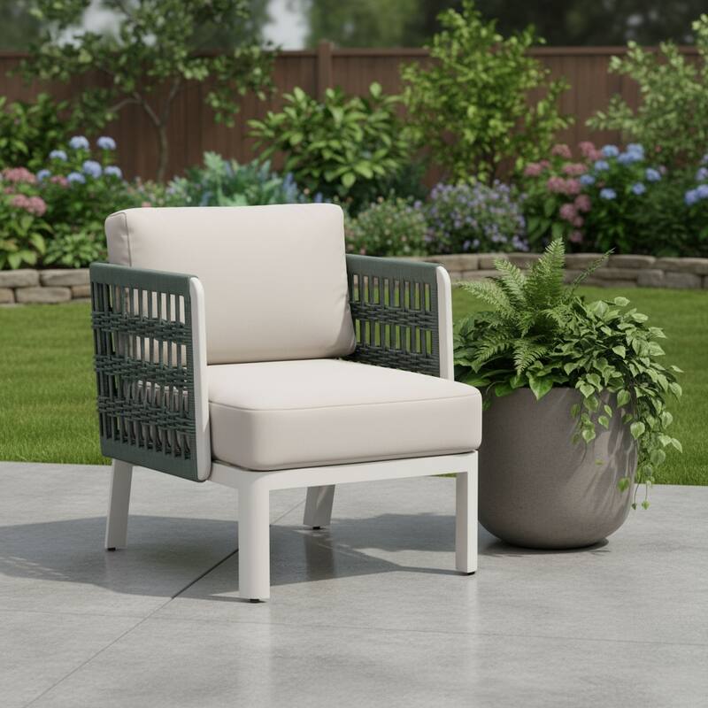 27" Green And White Aluminum Outdoor Accent Chair with White Cushion - Green/White