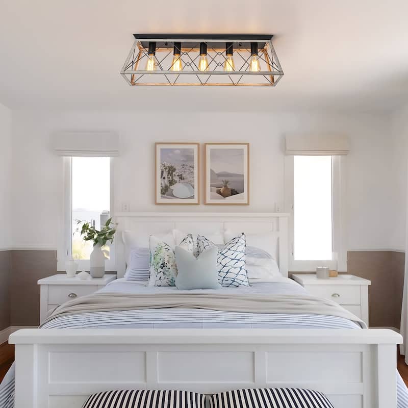 Starsky 5-Light Linear Farmhouse Rectangular Open Cage Flush Mount