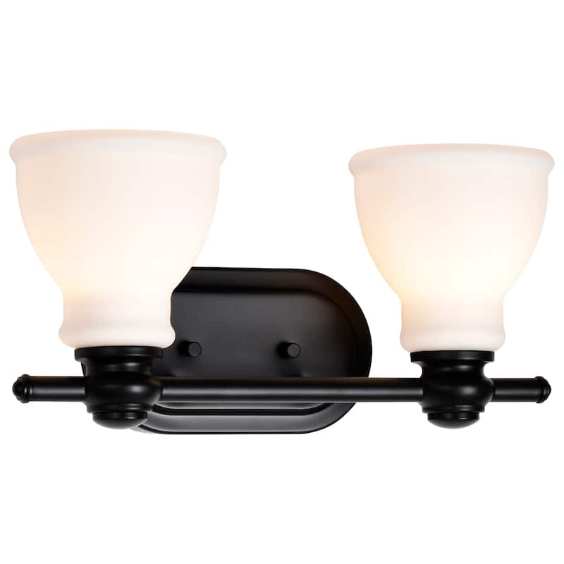 Russel 2 Light Vanity Matte Black with Satin White Glass - Matte Black