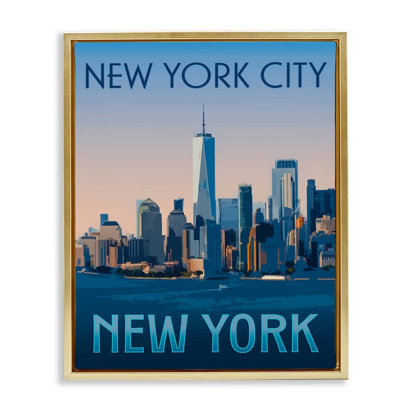 Stupell New York Landmark Skyline Framed Floater Canvas Wall Art Design By Victoria Barnes - 25 x 31 - Gold