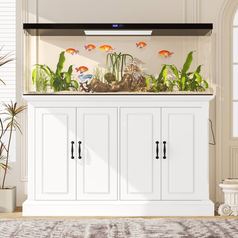 Anmytek Modern Heavy Duty 55-75 Gallon Aquarium Stand with Power Outlet and Storage Cabinet - White