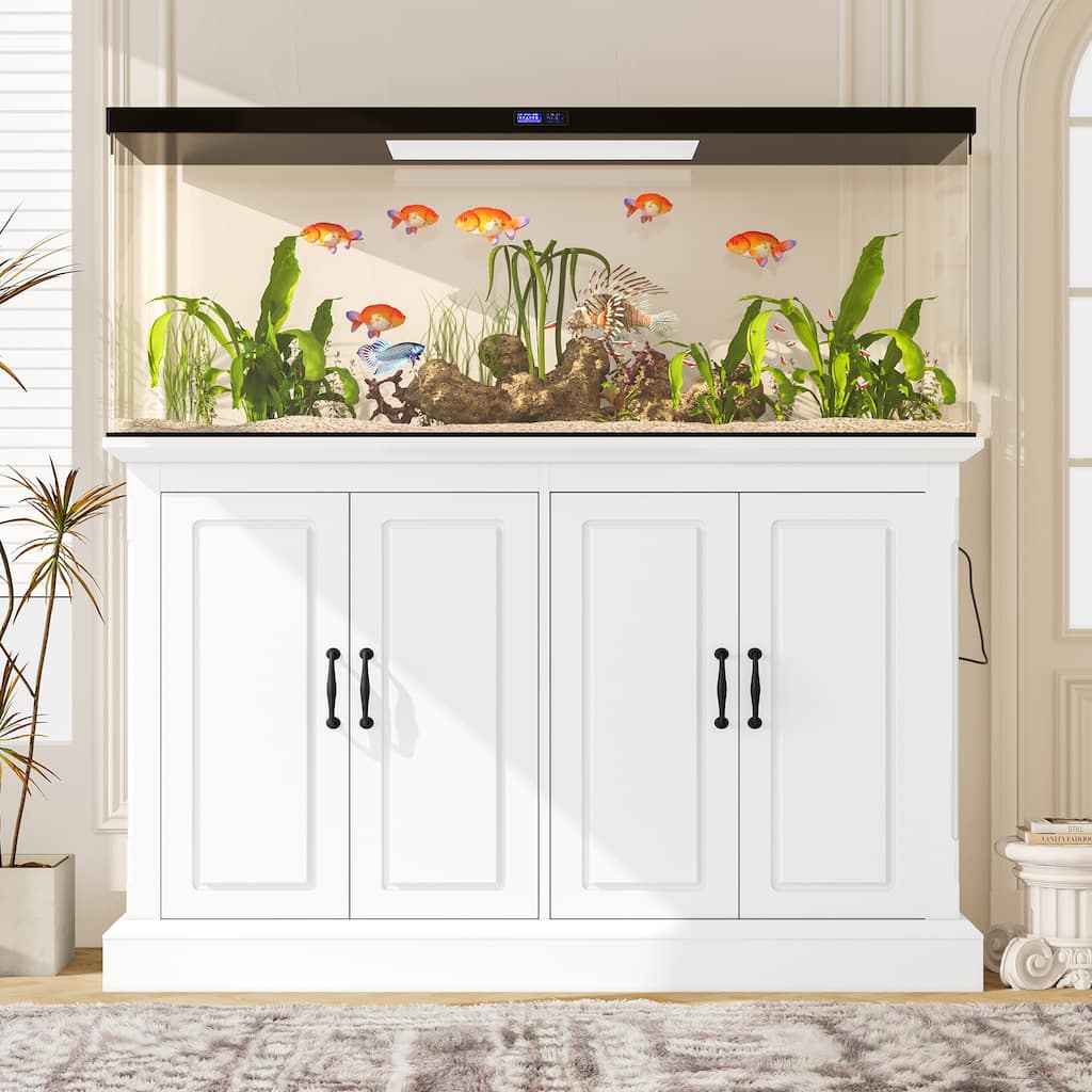 Rossetta 2-in-1 Modern Stylish Design Heavy Duty Fish Tank Stand with 4 Cabinets, Charging Station