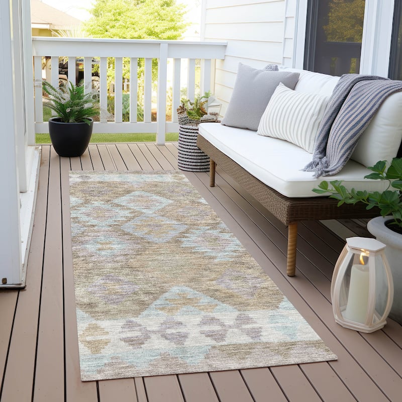 Machine Washable Indoor/ Outdoor Boho Global Chantille Rug - Khaki - 2'3" x 7'6" - Runner