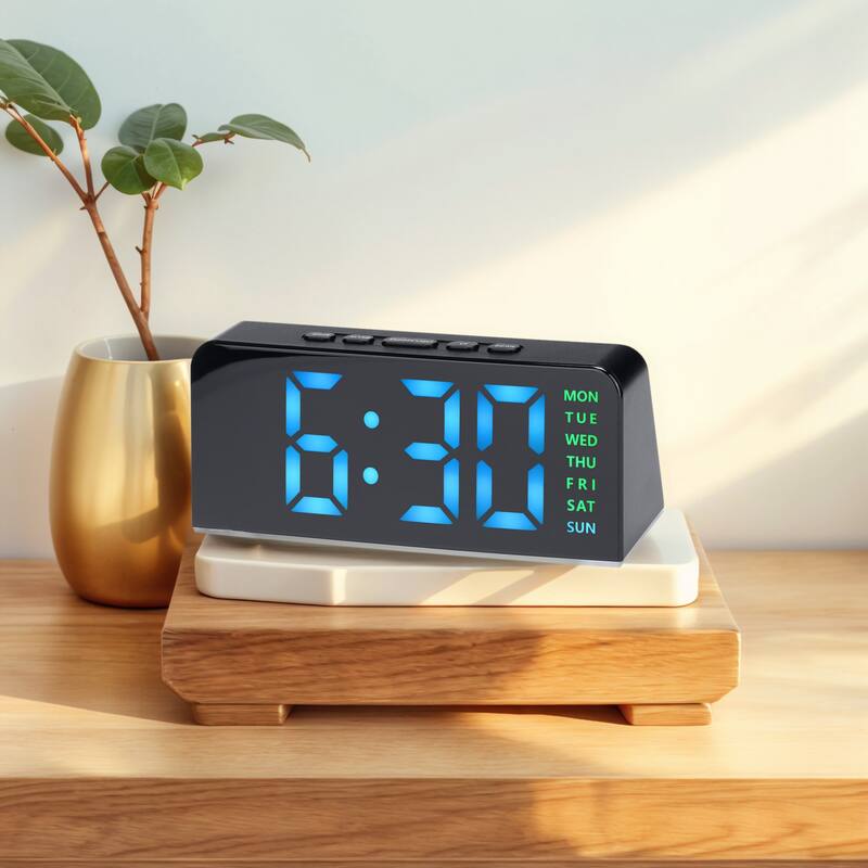 Digital Dual Alarm Clock with Night Light, Day of Week, Temperature, Dimmable, Snooze,12/24H for Bedroom 6.3 x 2.6 x 1.6 inch - Black Green