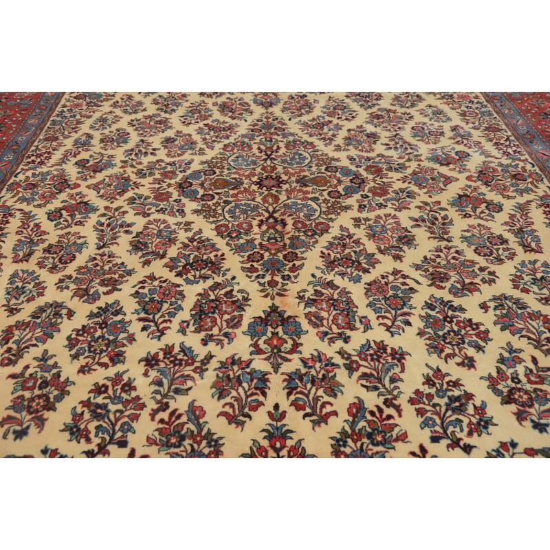 Hand Knotted Oriental 100% Wool Carpet Traditional Floral Beige & Ivories Sarouk Area Rug - 15' 7'' X 11' 2''