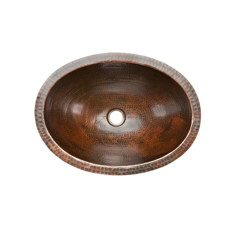 17x12 Inch Oval Hammered Copper Bathroom Vessel Sink Non-Overflow Drain Under-Counter or Surface-Mount - 19 x 14 x 6 inches