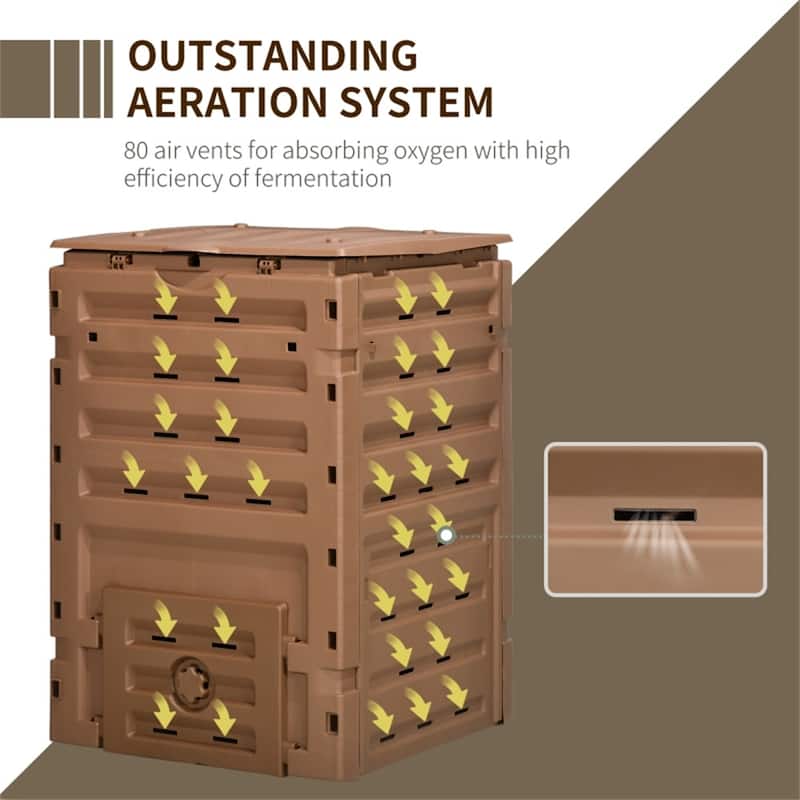 Compost Bin with Ventilation, Snap-On Lid, and Double Doors - 27.25" L x 28" W x 40.5" H