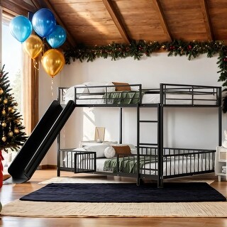 Unique Metal Full over Full Bunk Bed with Slide and Guardrails,Kids Bed Design