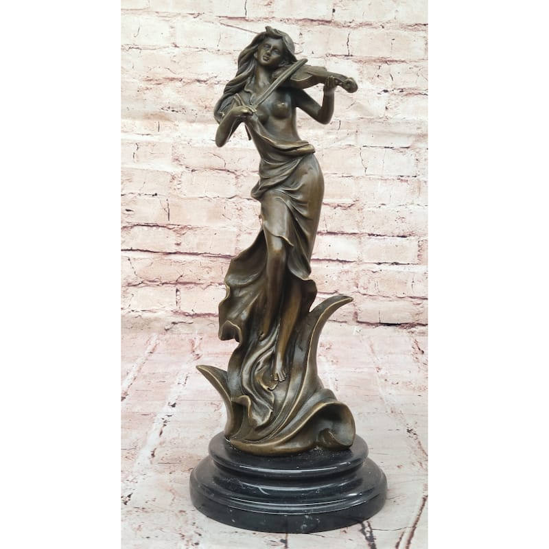 Bronze Violinist Statue – Graceful Female Musician Sculpture For Home Or Studio Decor