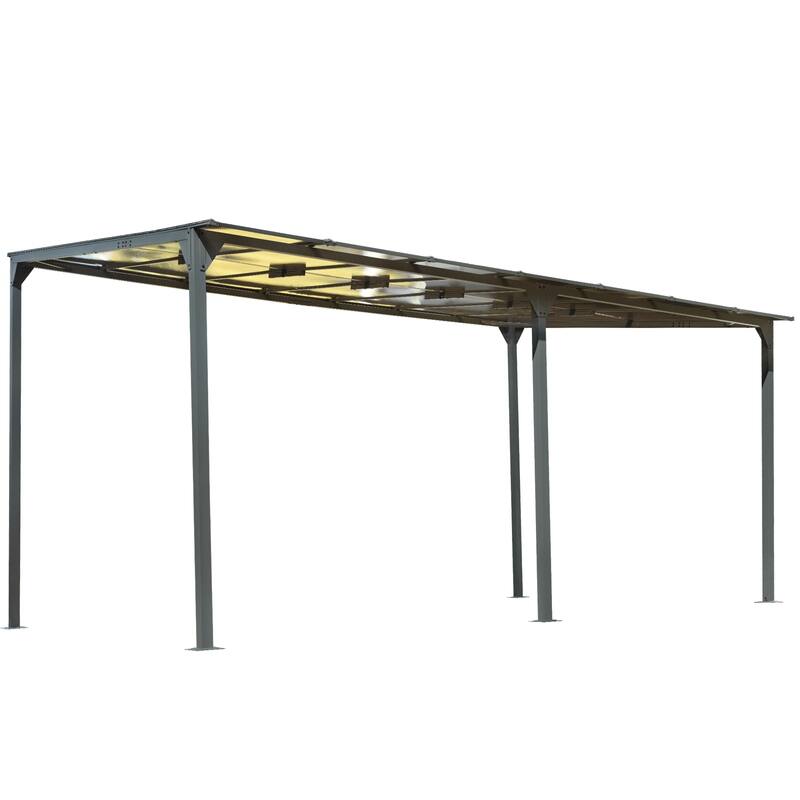 14.76x9.22 FT Wall-Mounted Outdoor Gazebo with Sloped Roof, Powder-Coated Iron Frame & PC Panels for Deck, Garden, Backyard