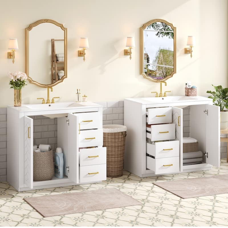 GDFStudio - Briarwick Modern Freestanding Double Bathroom Vanity Set with Ceramic Sinks, Drawers & Soft Closing Doors - 72'W