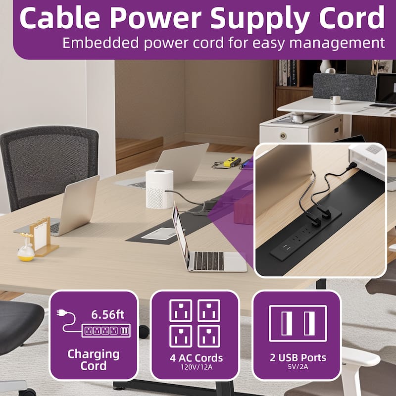 Moasis 7.4FT Conference Table Boat Shaped Meeting Table with Power Outlets & USB Ports