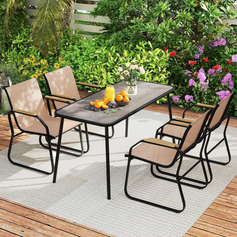 Gymax 5 PCS Patio Dining Set w/ Wood-like Armrests & Metal Frame for