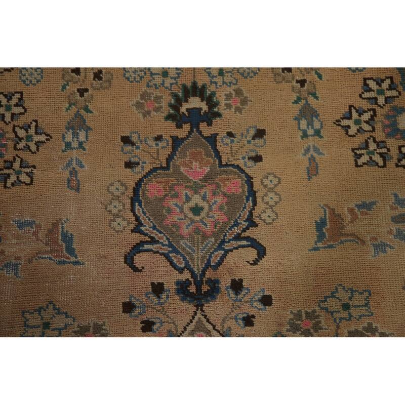Vintage Distressed Mashad Persian Area Rug Hand-knotted Wool Carpet - 7'11" x 11'1"