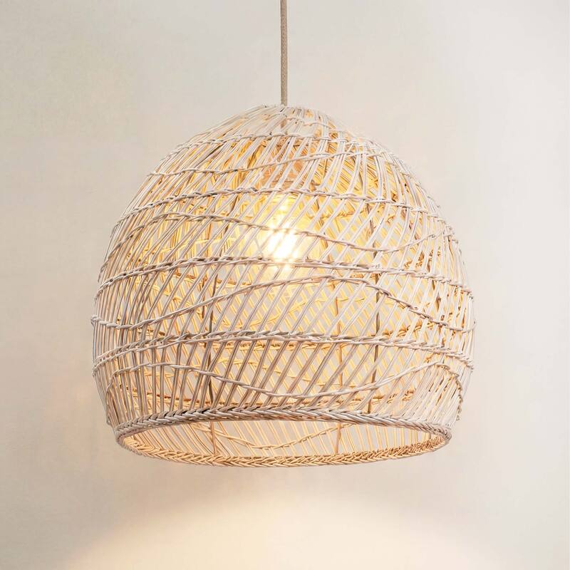 Santana Rattan Pendant Light - Natural Dome 1-Light Handwoven Light Fixture For Modern, Contemporary, Farmhouse Room Decor - 14" - Lampshade Only