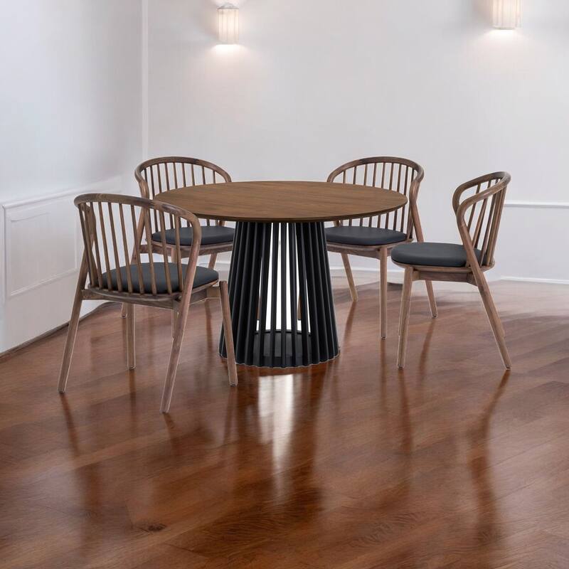 HomeRoots Five Piece Brown and Black Round Dining Set with Four Chairs - 47.00 in. x 30.00 in.  x 47.00 in. - Brown/Black