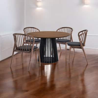 HomeRoots Five Piece Brown and Black Round Dining Set with Four Chairs
