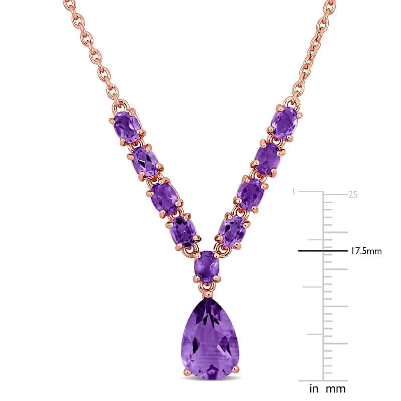 Miadora 3ct TGW Pear and Oval-Cut Amethyst Lariat Necklace in Rose Silver-18 in+2 ext