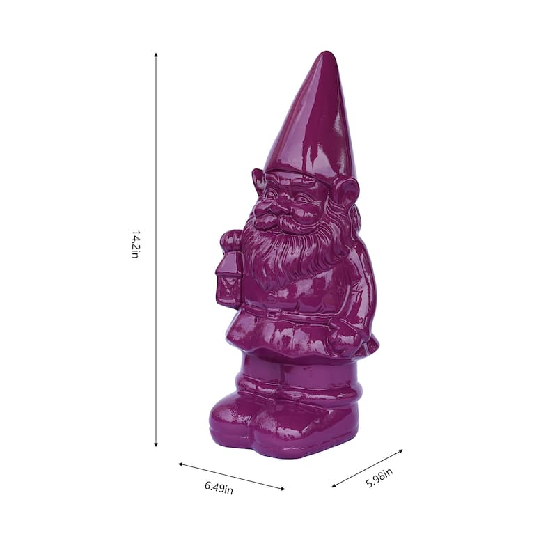 Gnome with Lantern Outdoor Garden Statue - 14.25" - Purple
