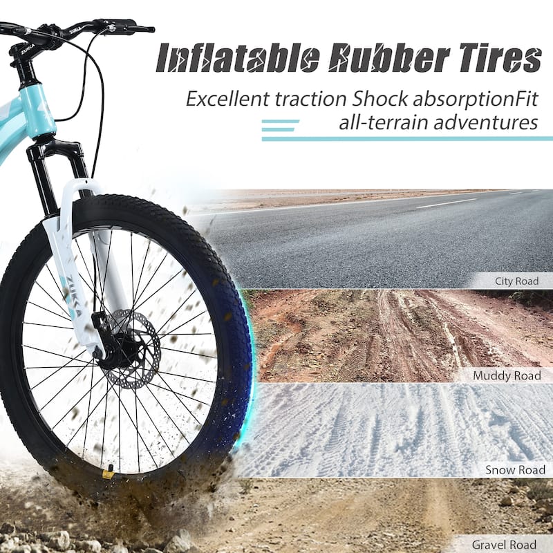 Mountain Cycling Bike 24 Inch Road Commuting Kids Bicycle with Dual Disc Brakes and Shock-Absorbing Fork for Boys and Girls