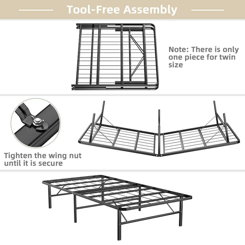 Gymax 14'' Twin/Full/Queen Size Metal Platform Bed Foldable Mattress