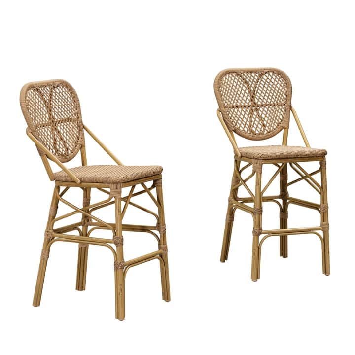 PURPLE LEAF 2 Set of Outdoor Barstools,Bamboo Bistro Dining Chair,Cushion Included