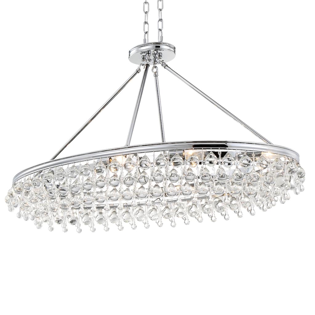 Calypso 8 Light Crystal Teardrop Chrome Oval Chandelier - 39.75'' W x 24.75'' H x 18'' D