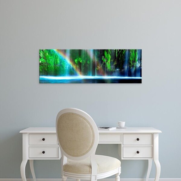 Easy Art Prints Panoramic Images's 'Rainbow with waterfall in a forest, Dunsmuir, Siskiyou, California' Canvas Art