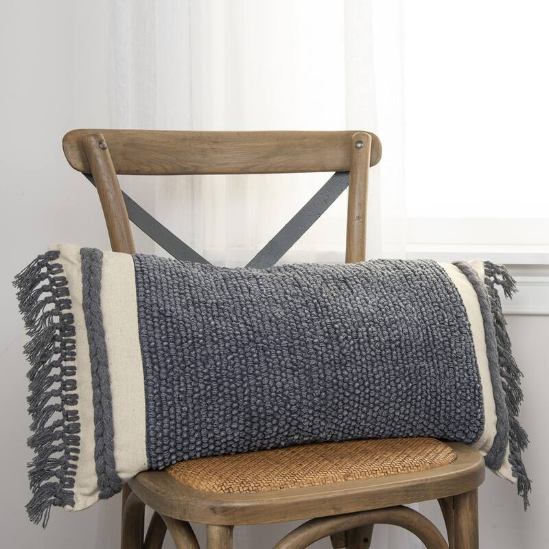 Rizzy Home Striped Macramé Throw Pillow