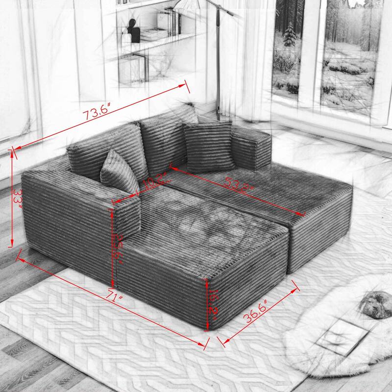 Living Room Corduroy Chaise Lounge Sofa Modular Floor Sectional Couch