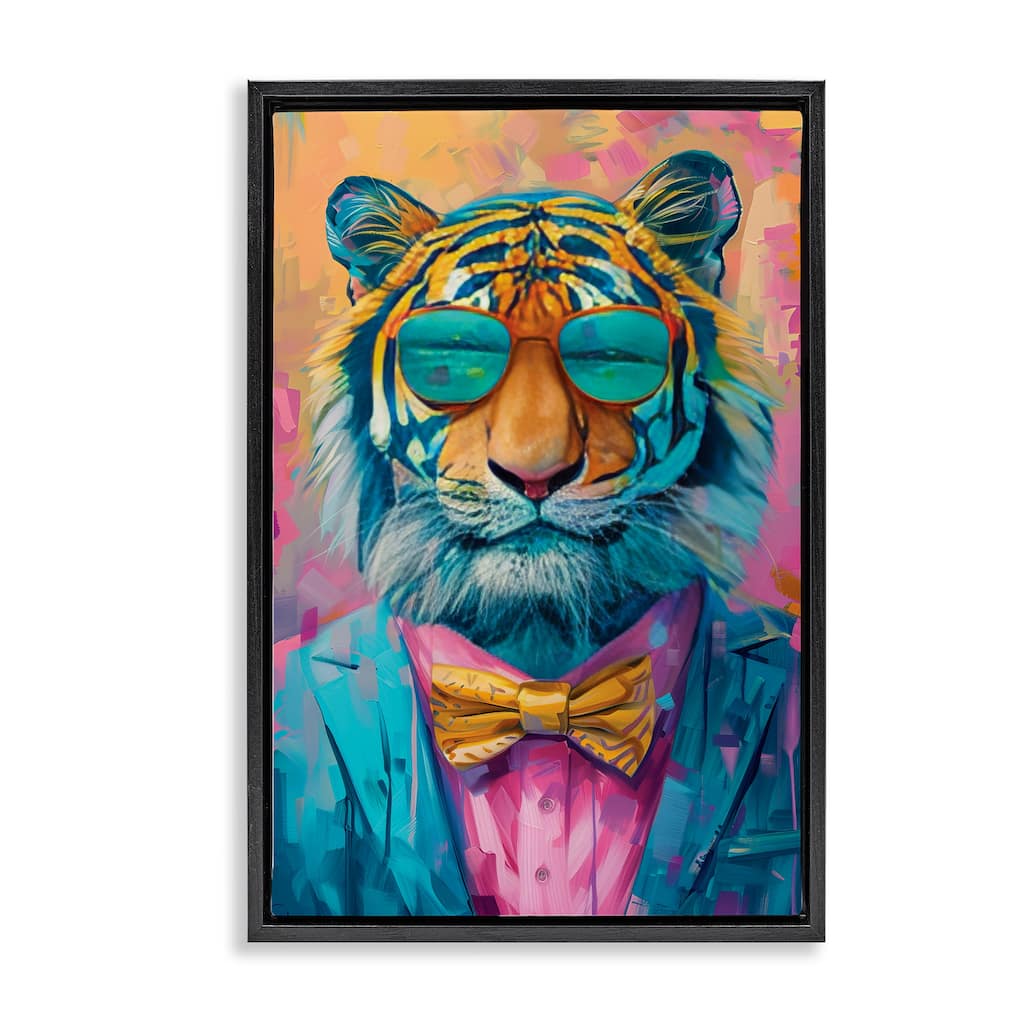 Stupell Smiling Snazzy Tiger Framed Floater Canvas Wall Art Design By LSR Design Studio
