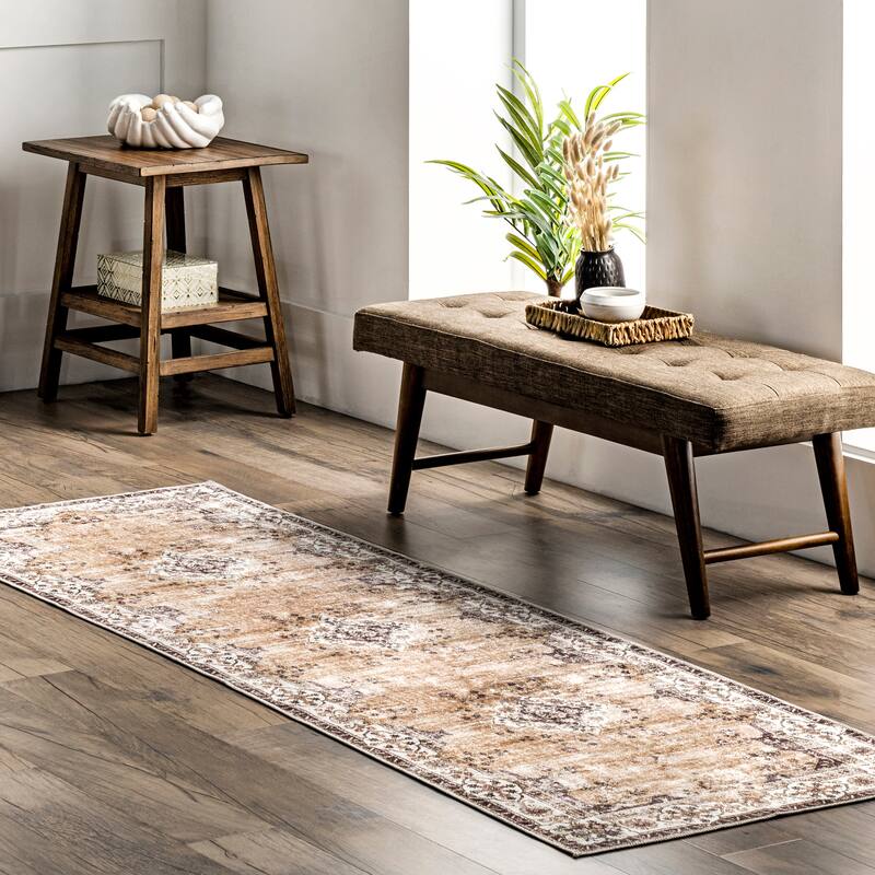Nuloom Paisley SpinClean Machine Washable Faded Floral Border Medallion Area Rug
