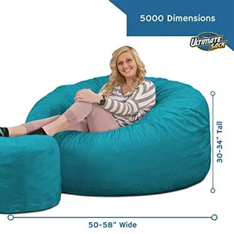 Ultimate Sack 5ft Bean Bag Chair and Footstool, Oversized Lounger, Teal Suede