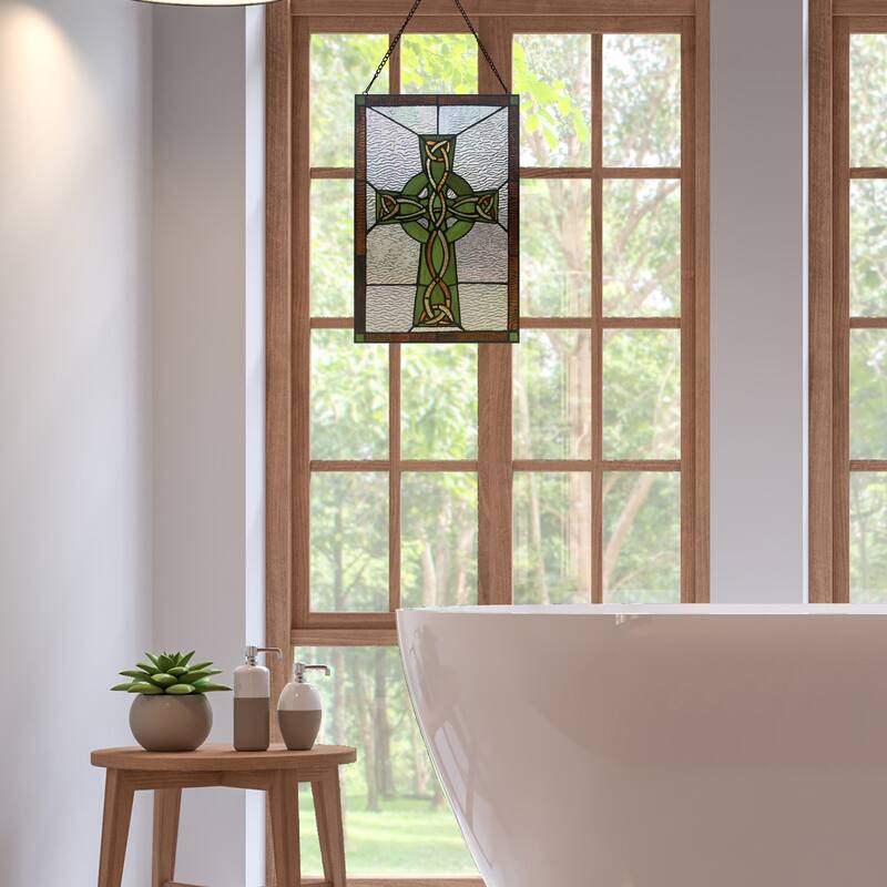 River of Goods Celtic Cross River of Goods Multicolored Stained Glass Suncatcher Window Panel - 12" x 0.25" x 18"