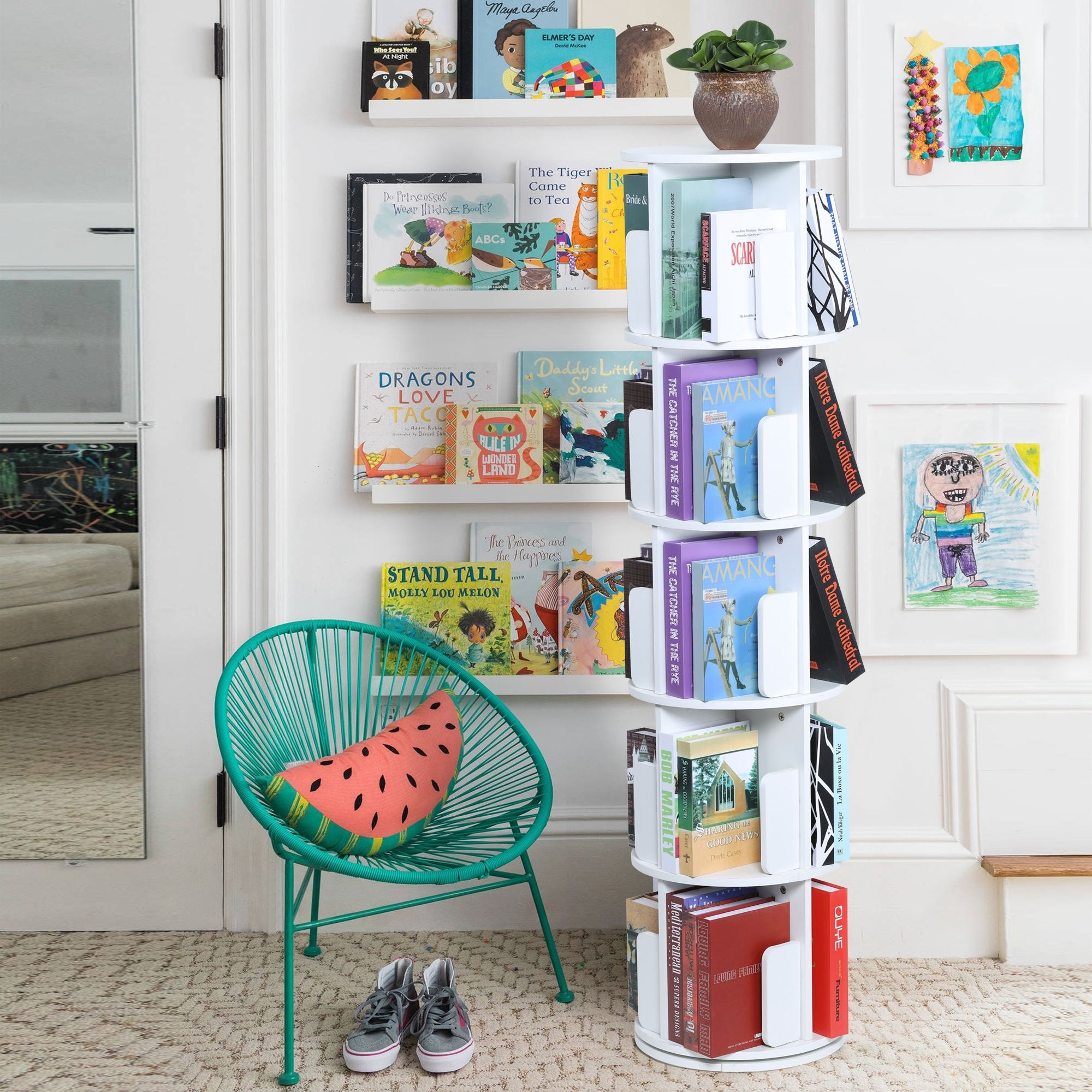 6 Shelf Bookcase Open Storage Swivel Bookcase Revolving Bookshelf
