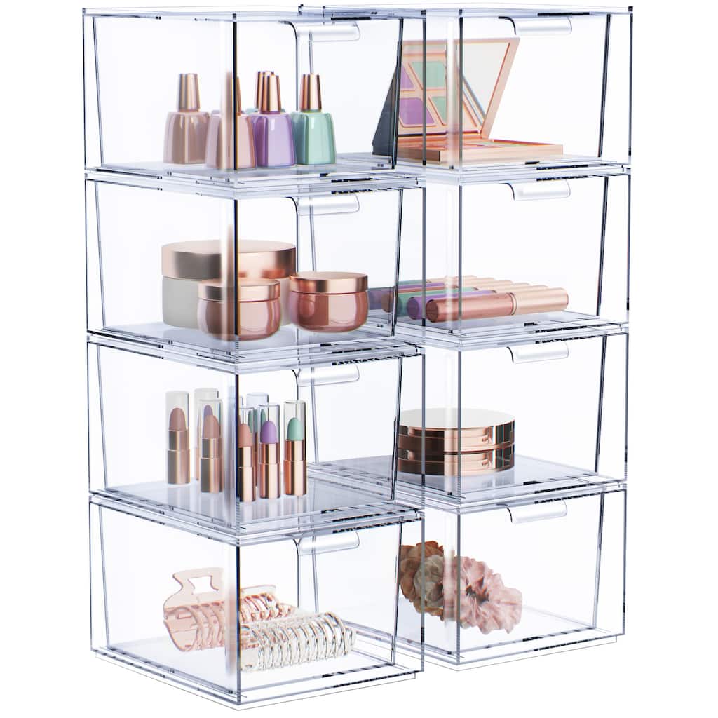 Sorbus Acrylic Cosmetic Vanity Makeup Organizer Drawer 8 Pack Clear Stackable Bathroom Undersink Cabinets Jewelry Office Storage