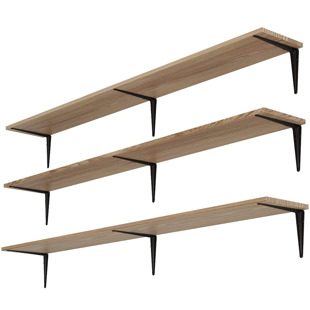 Wallniture Arras 60" x 8" Wall Bookshelves, Floating Shelf for Living Room and Kitchen Decor, Farmhouse & Rustic, Burnt, 3 Pcs
