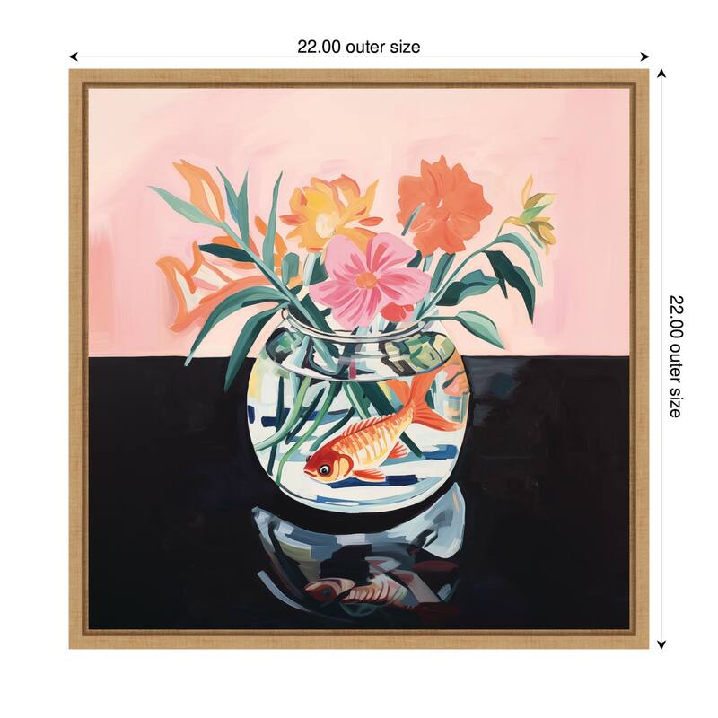 Kate and Laurel Sylvie Goldfish Bowl Botanical Framed Canvas by The Creative Bunch Studio