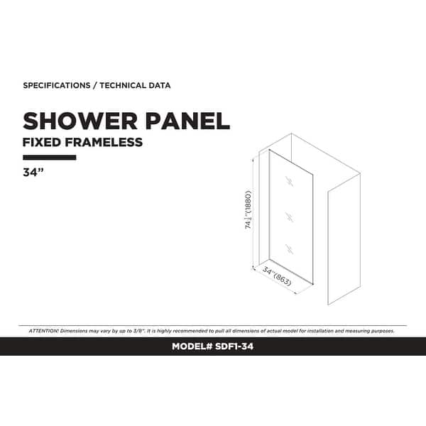Fine Fixtures Single Fixed Glass Shower Panel Clear Tempered