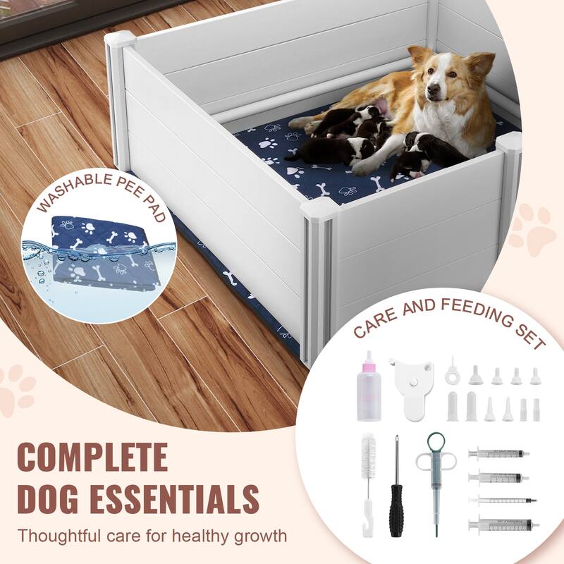 Dog Whelping Box,Whelping Box for Dogs and Puppies, White