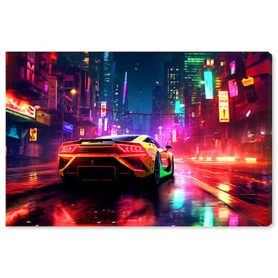 Notoriart City Night Drive Gallery Wrapped Car 1 Piece Canvas Wall Art