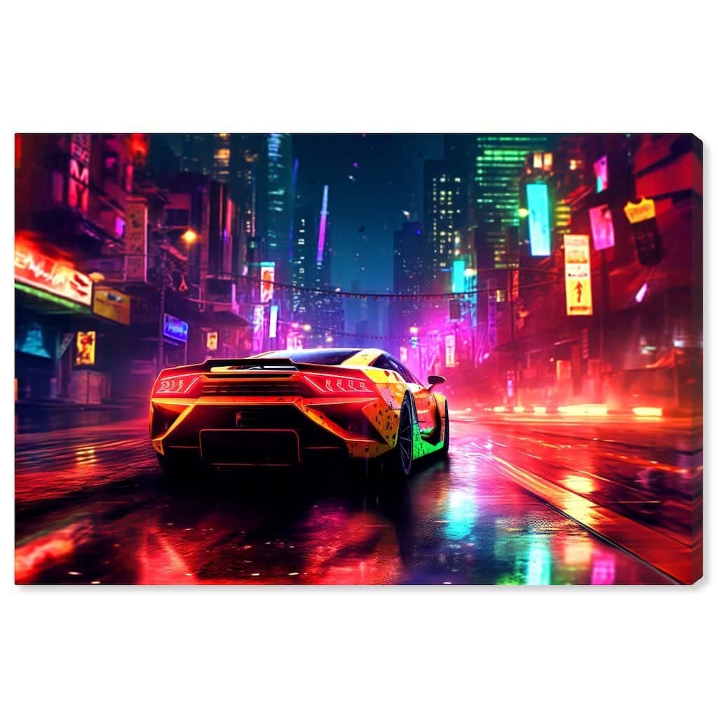 Notoriart City Night Drive Gallery Wrapped Car 1 Piece Canvas Wall Art