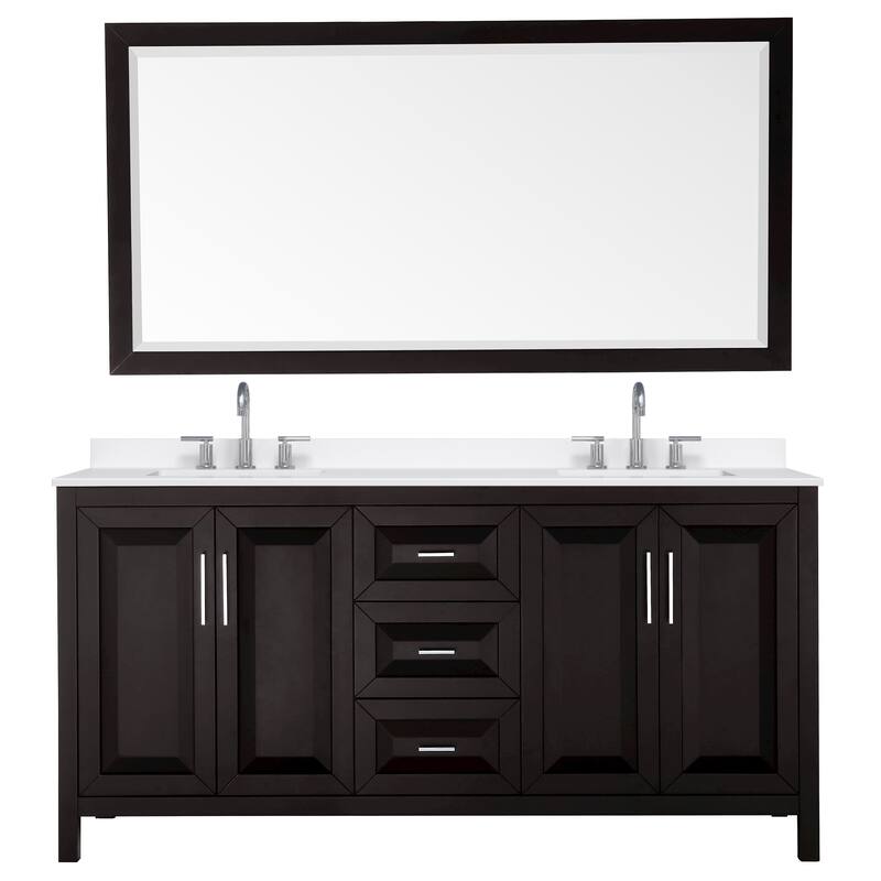 Daria 72-inch Double Vanity, 3 Hole Quartz Top, 70-inch Mirror