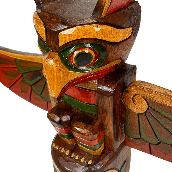 20 Inch Tall Northwest Coast Style Wooden Totem Pole Dark Brown