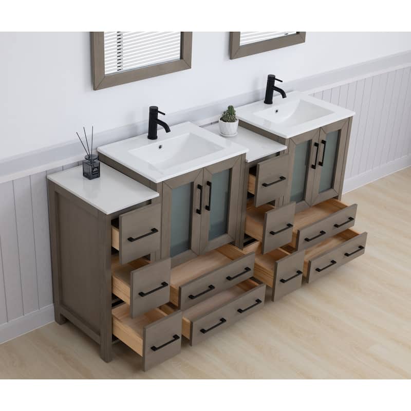 Vanity Art 72 in. Double Sink Bathroom Vanity with Top and Mirrors - 72 X 18.1 X 35.8