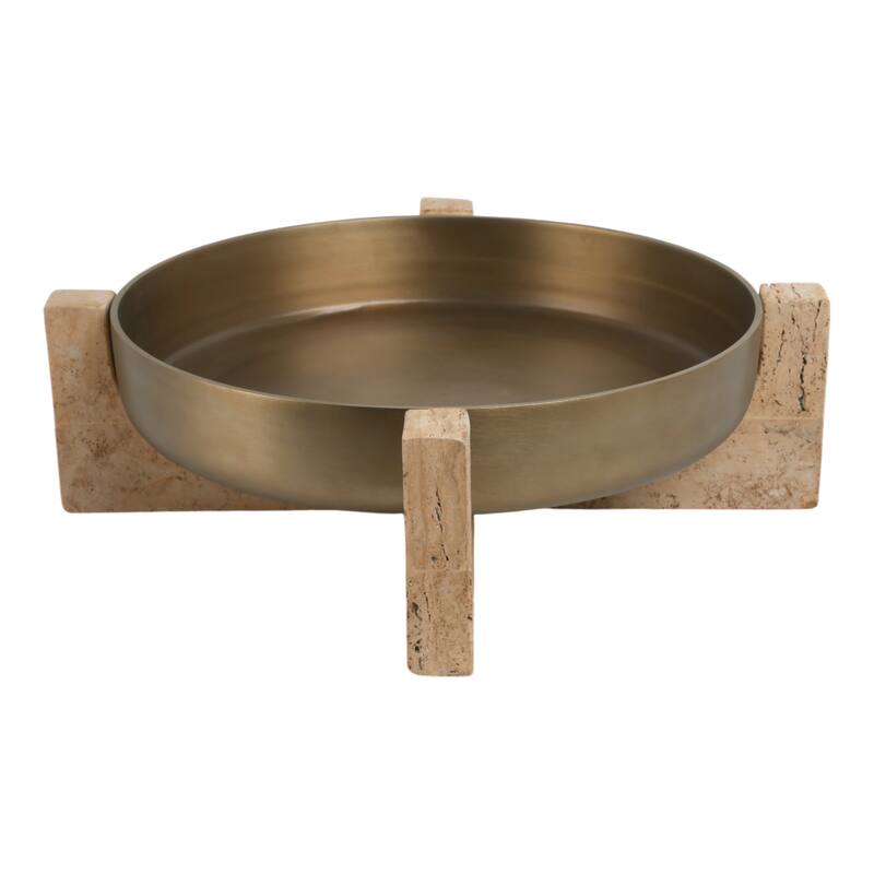 Metal Travertine Bowl Decorative Metallic Removable Stand - 6" Silver - 21" x 21" x 6"