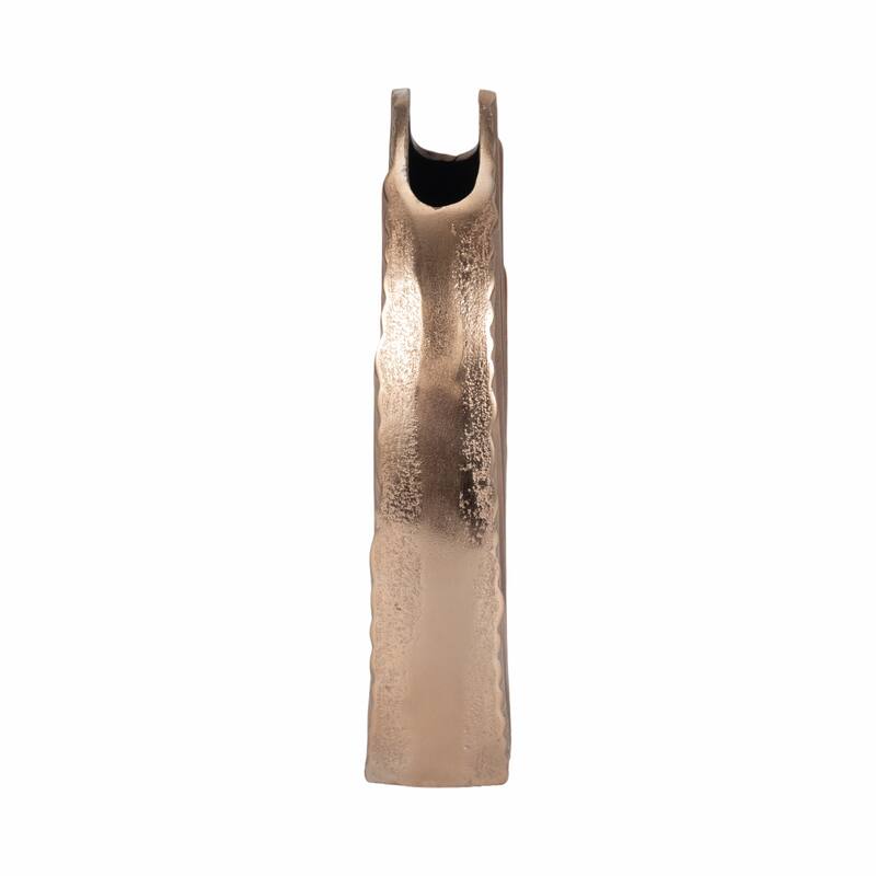 Decorative Metal Flower Vase With Grooved Detailing - Stylish Chic Home Accent Decor