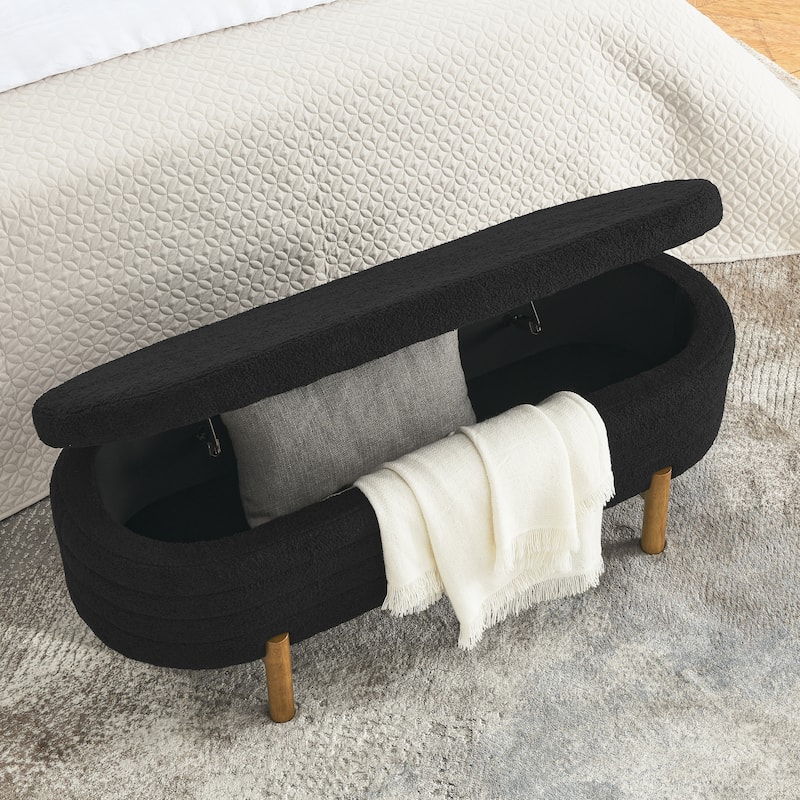 Ottoman Oval Storage Bench,Rubber Wood Legs